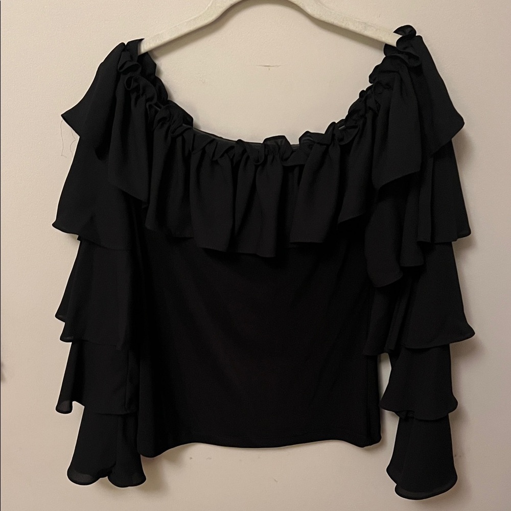 Joseph Ribkoff Black Ruffled Blouse